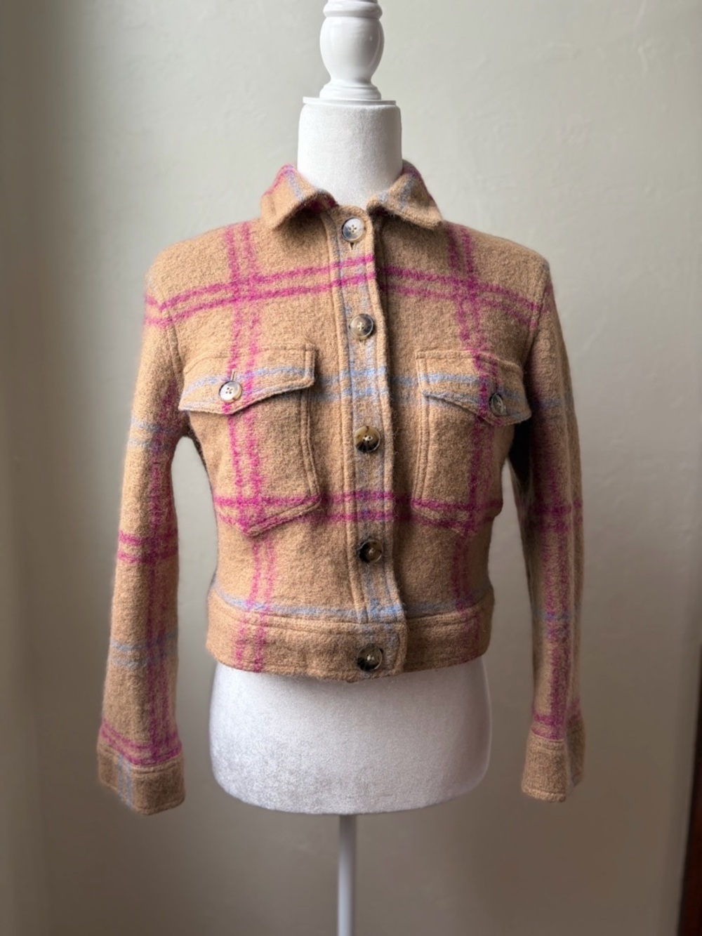 Wilfred Free The Ganna Cropped Shirt Jacket Wool Blend Plaid XS - Picture 3 of 12